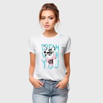 Camiseta Feminina Algodão Manga Curta Estampa Bulldog Casual