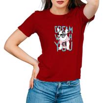 Camiseta Feminina Algodão Manga Curta Estampa Bulldog Casual