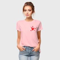 Camiseta Feminina Algodão Manga Curta Estampa Coração Casual