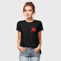 Camiseta Feminina Algodão Manga Curta Estampa Coração Casual