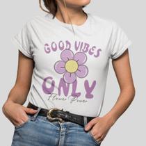 Camiseta Feminina Algodão Premium Baby Look Estampa Frase Cartoon Flor Manga Curta Plus Size