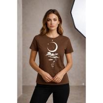 Camiseta Feminina Algodão Premium Estampa Lua T-Shirt Macia Casual Camiseta Feminina Algodão Premium Estampa Lua T-Shirt Macia Casual