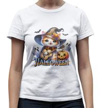 Camiseta Feminina Algodão Premium GuGi Estampada Cartoon Bruxo Gato Manga Curta