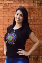 camiseta feminina algodão preta estampa Yoga é vida tamanho P camiseta feminina algodão preta estampa Yoga é vida tamanho P