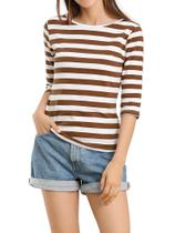 Camiseta feminina Allegra K com mangas de cotovelo de Halloween, marrom e branca Camiseta feminina Allegra K com mangas de cotovelo de Halloween, marrom e branca