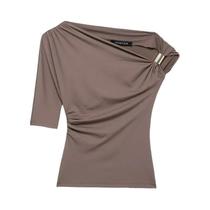 Camiseta Feminina Assimétrica Amarela, Preta E Caqui, Sexy E Justa, Moda Y2K Para Primavera E Verão