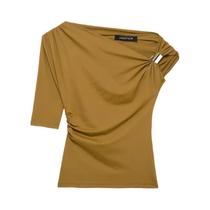 Camiseta Feminina Assimétrica Amarela, Preta E Caqui, Sexy E Justa, Moda Y2K Para Primavera E Verão