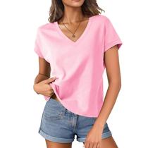 Camiseta feminina ATOFY cortada com decote em V, manga curta, 100% algodão Camiseta feminina ATOFY cortada com decote em V, manga curta, 100% algodão
