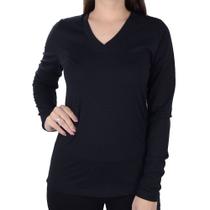 Camiseta Feminina Averzzy ML Gola em V Preta - 6045
