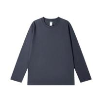 Camiseta Feminina Azul Oversized De Manga Longa 230 GSM Casual Básica Em Branco E Preto WAVLATII