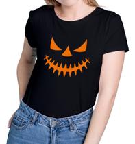 Camiseta Feminina Baby Look Abóbora Rosto Halloween Novidade!