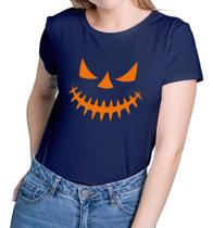 Camiseta Feminina Baby Look Abóbora Rosto Halloween Novidade!