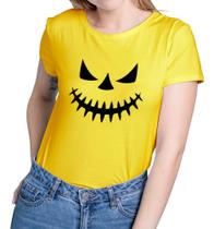 Camiseta Feminina Baby Look Abóbora Rosto Halloween Novidade!