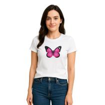Camiseta Feminina Baby Look Borboleta Colorida Moda