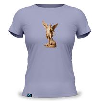 Camiseta Feminina Baby Look com Estampa Arcanjo Miguel Protetor 100 Algodão Fio 30.1 Guardião Santo Anjo Catolicismo Católica Devoto Proteção Fé Luz