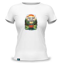 Camiseta Feminina Baby Look com Estampa De Kombi pelo Mundo 100 Algodão Fio 30.1 Say Yes to Adventure Good Vibes Viagem Paz Roots Hippie Liberdade