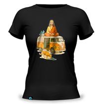 Camiseta Feminina Baby Look com Estampa Jesus Hippie 100 Algodão Meditação Nova Era Despertar da Consciência Kombi Cachorro Caramelo Ayahuasca Daime