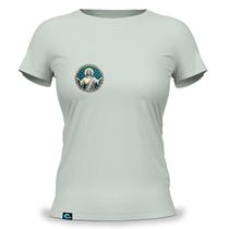 Camiseta Feminina Baby Look com Estampa Jesus Radiante 100 Algodão Cristo Cristã Cristão Católico Evangélica Redentor Mestre Bíblia Braços Abertos Fé