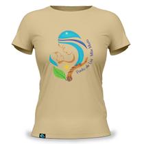Camiseta Feminina Baby Look com Estampa Ponto de Luz Mãe Maria 100 Algodão Fio 30.1 Penteado com reforço de costura nos ombros