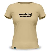 Camiseta Feminina Baby Look com Estampa Surviving Samsara Preto 100 Algodão Sobrevivendo Samsara Hinduísmo Budismo Roda Om Reencarnação Karma Ciclo