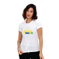 Camiseta Feminina Baby Look Dry Fit Academia estampa Brasil faixa