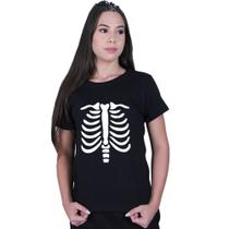 Camiseta Feminina Baby Look Halloween Dia das Bruxas Esqueleto Caveira Camiseta Feminina Baby Look Halloween Dia das Bruxas Esqueleto Caveira