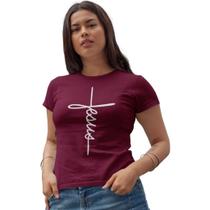Camiseta Feminina Baby Look Jesus Fé Estampa Gospel Algodão Manga Curta