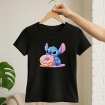 Camiseta Feminina Baby Look Lilo Stich Donuts Lançamento