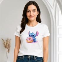 Camiseta Feminina Baby Look Lilo Stich Donuts Lançamento