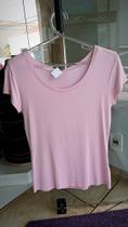 Camiseta Feminina Baby Look Lisa Blusinha Gola V Rosa Claro