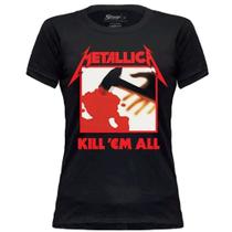 Camiseta Feminina Baby Look Metallica Estampada Rock Banda Stamp Algodão