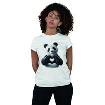 Camiseta Feminina Baby Look Panda Love Coração Fofo Branca Camiseta Feminina Baby Look Panda Love Coração Fofo Branca
