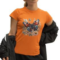 Camiseta Feminina Baby look T-shirt Estampada Borboleta Camisa Basica Manga Curta