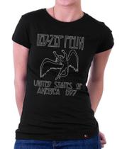 Camiseta Feminina Babylook Led Zeppelin United States 1977 - King Of Geek