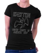 Camiseta Feminina Babylook Led Zeppelin United States 1977 Camiseta Feminina Babylook Led Zeppelin United States 1977