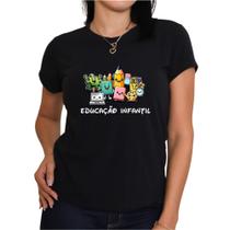Camiseta feminina babylook professora educação infantil preta plus size escola crianças