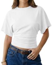 Camiseta feminina BAIGRAM Y2K, franzida, cintura apertada, branca Camiseta feminina BAIGRAM Y2K, franzida, cintura apertada, branca