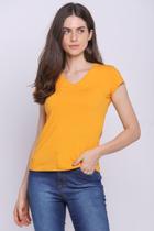 Camiseta Feminina Básica Decote v Polo Wear Amarelo Médio