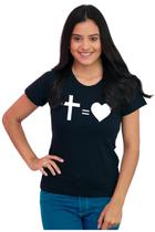 Camiseta Feminina Básica Evangélica Algodão Cruz Amor