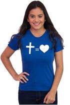 Camiseta Feminina Básica Evangélica Algodão Cruz Amor