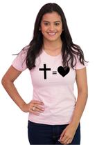 Camiseta Feminina Básica Evangélica Algodão Cruz Amor