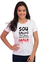 Camiseta Feminina Básica Evangélica Algodão Salvo Pela Graça