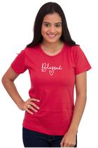 Camiseta Feminina Básica Frases Evangélicas Algodão Blessed