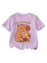 Camiseta feminina BEAUDRM com estampa de capivara, manga curta, tamanho 11 anos Camiseta feminina BEAUDRM com estampa de capivara, manga curta, tamanho 11 anos