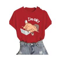 Camiseta Feminina Bege Com Estampa De Gato Fofo, Gola Redonda Casual E Manga Curta Com Design