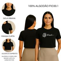 Camiseta Feminina Blessed Manga Curta, Gola Redonda, Reforço de Ombro e Gola, Toque Macio, Algodão Camiseta Feminina Blessed Manga Curta, Gola Redonda, Reforço de Ombro e Gola, Toque Macio, Algodão