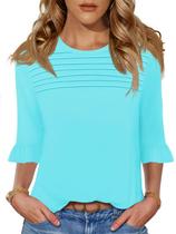 Camiseta feminina Blingfit, manga 3/4, folgada, elegante, casual, 3GG