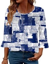 Camiseta feminina Blingfit, tamanho grande, gola redonda, manga 3/4, 2GG