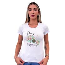 Camiseta Feminina Blusa T-shirt estampa deus te quer sorrindo