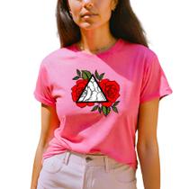 Camiseta Feminina Blusinha Rosas de Algodão T-shirt Plus Size GuGi